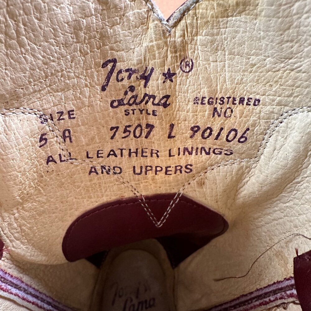 Vintage Tony Lama Burgundy Red Womens Cowboy Cowgirl Roper Boots Size 5 A - Picture 6 of 10